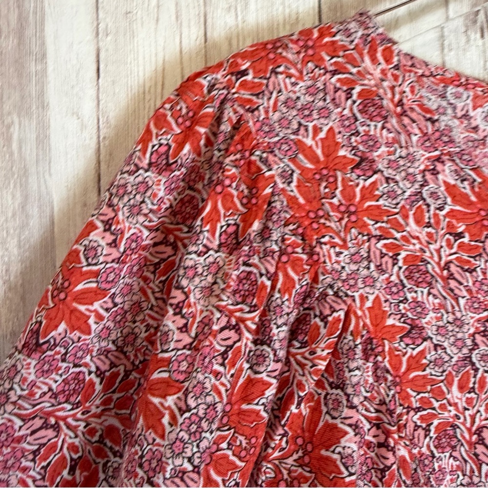 Solitaire Red Floral Boho Peasant Blouse Balloon Sleeve Medium - Picture 7 of 10